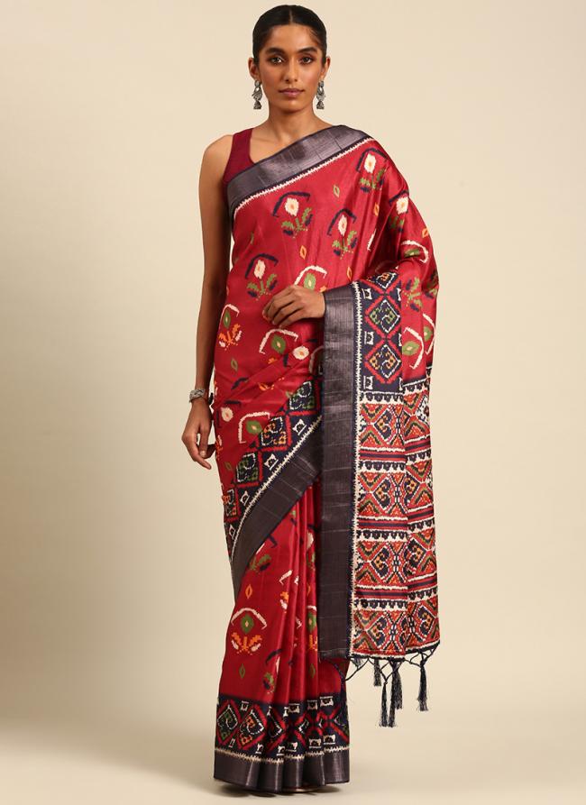 Cotton Red Casual Wear Printed Saree